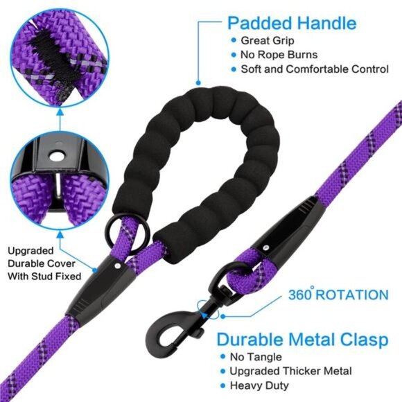 Pet Long Rope Dog Leash, Heavy Duty, Reflective, With Comfortable Padded - Picture 2 of 5